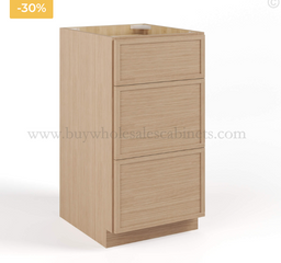 Slim White Oak Vanity Base Cabinet 3 Drawers